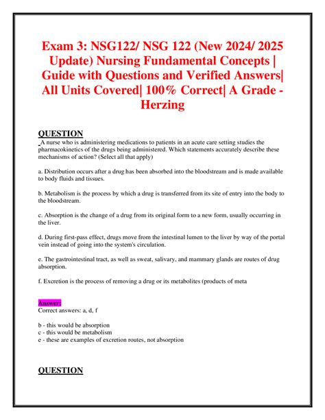 Exam 3 NSG122 NSG 122 New 2024 2025 Update Nursing Fundamental