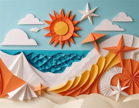 Paper Origami Composition With Starfish Stock Illustration