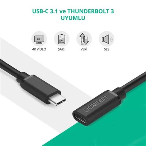 Ugreen Usb Thunderbolt Type C Erkek To Type C Di I Uzatma Kablosu