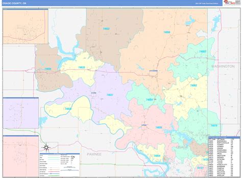 Osage County, OK Wall Map Color Cast Style by MarketMAPS