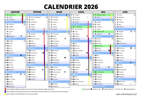 Calendrier 2026 | calendriergratuit.fr