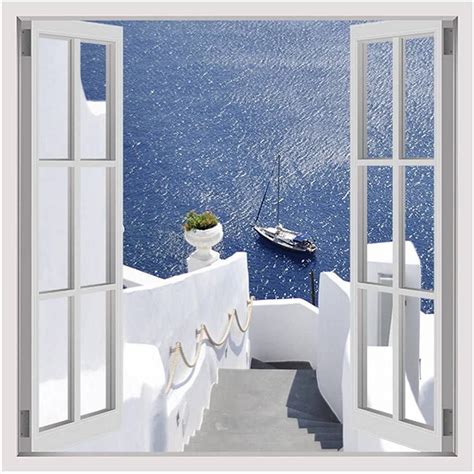 Amazon Alonline Art Boat At The Sea Santorini By Fake 3D Window