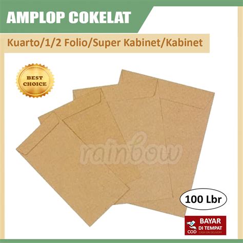 100 Lembar Amplop Coklat Kuarto 12 Folio Setengah Folio Kabinet Super