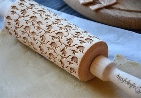 Prehistoric Dinosaur Rolling Pin Custom Engraved Baking Cookie Stamp