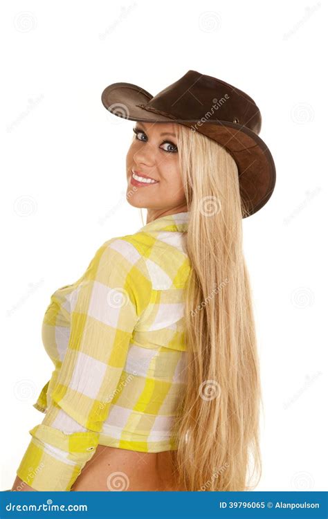 Cowgirl Plaid Shirt Bac Look Long Hair Stock Image Image Of Country