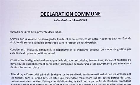 Voici La D Claration Commune De Lshi Entre Martin Fayulu Mo Se