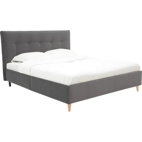 Lit Adulte LONY Couchage 160x200 Cm Tissu Velours Mat Anthracite