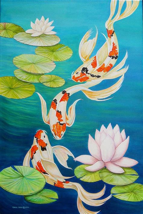 Koi Fish Pond Painting Fine Art Best Decorations