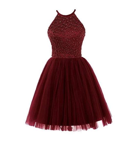 Halter High Neck Purple Homecoming Dresses With Beaded Bodice Tulle