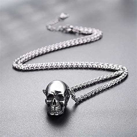 U7 Klassischer Edelstahl Totenkopf Skull Anhänger Halskette Biker Gotik