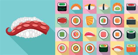 Sushi Roll Icon Set Flat Style 8790598 Vector Art At Vecteezy