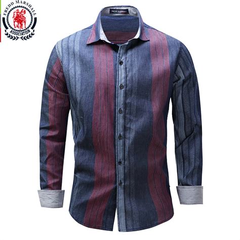 Fashion Mens Long Sleeve Vintage Dress Shirts Casual Striped Patchwork