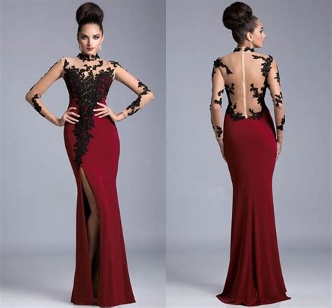 Buy 2015 High Neck Maroon Prom Dress Sexy Slit Side