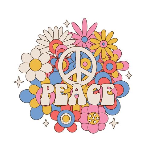 Peace Sign And Word On Colorful Flowers Round Daisy Bouquet Isolated On