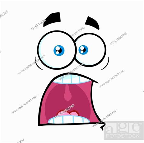 Scared Cartoon Funny Face With Panic Expression Illustration Isolated