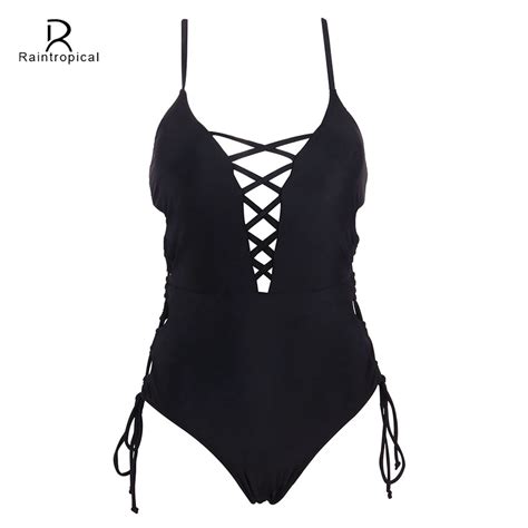 Raintropical 2019 New One Piece Swimsuit Women Swimwear Sexy Bandage Bathing Suit Backless Cut