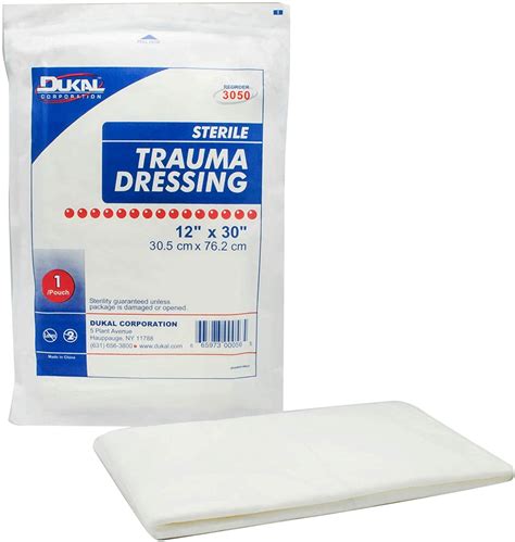 Case of 25 NonWoven Trauma Dressing, White 12" x 30". Rectangle Sterile ...