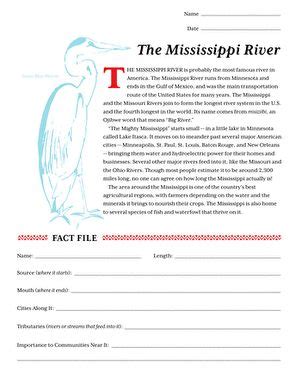 The Mississippi River Fact Sheet With An Image Of A Large Bird On It S Back