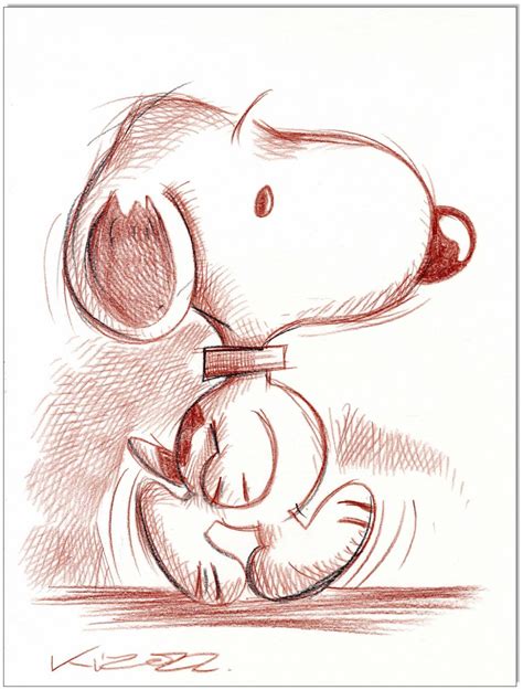 Peanuts Walking Snoopy 24 X 32 Cm Original Rötelzeichnung Auf