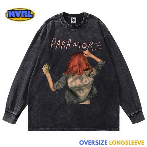 Jual Kaos Oversize Longsleeve Paramore Grow Up Washed Washing Vintage