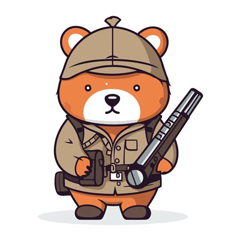 Cute bear in a military uniform with a gun. Vector illustration ...