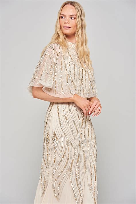 Ora Cape Detail Embellished Maxi Dress Frock And Frill