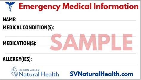 Free Emergency Medical Card Silicon Valley Natural Health