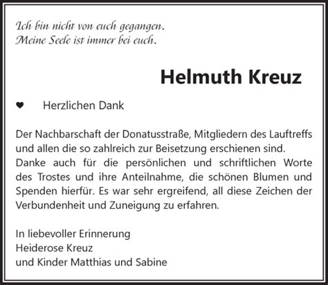 Traueranzeigen Von Helmuth Kreuz WirTrauern