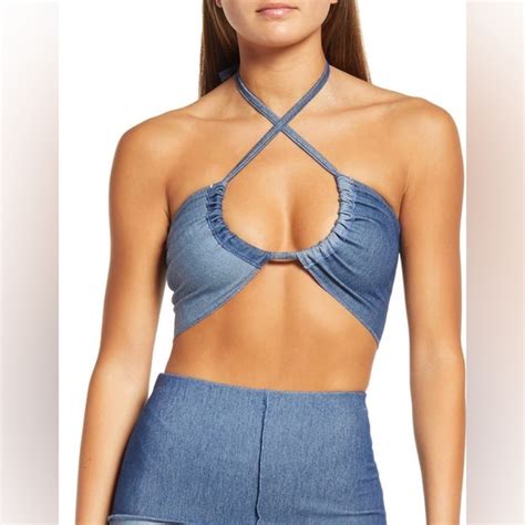 Naked Wardrobe Tops Nwt Denim Halter Crop Top Poshmark
