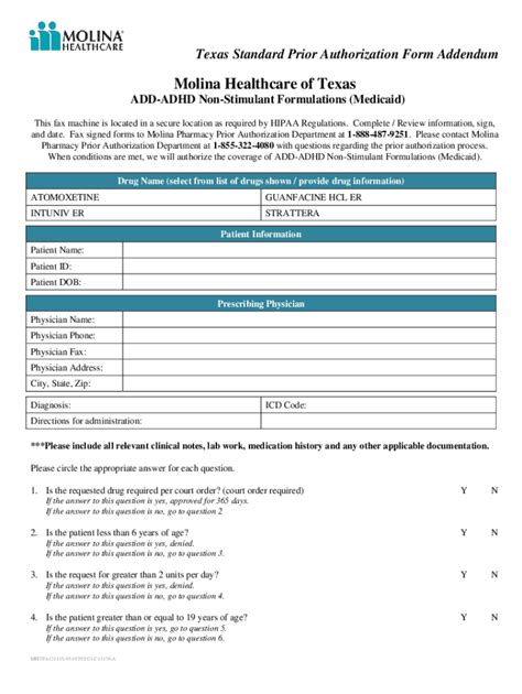 Fillable Online Molina Healthcare Of Texas Add ADHD Non Stimulant