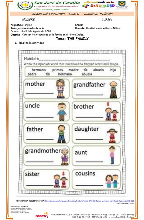 Actividad Miembros De La Familia En Ingles Image To U