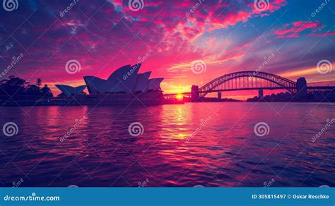 Sydney Opera House And Sydney Harbour Bridge At Sunset Australia Stock