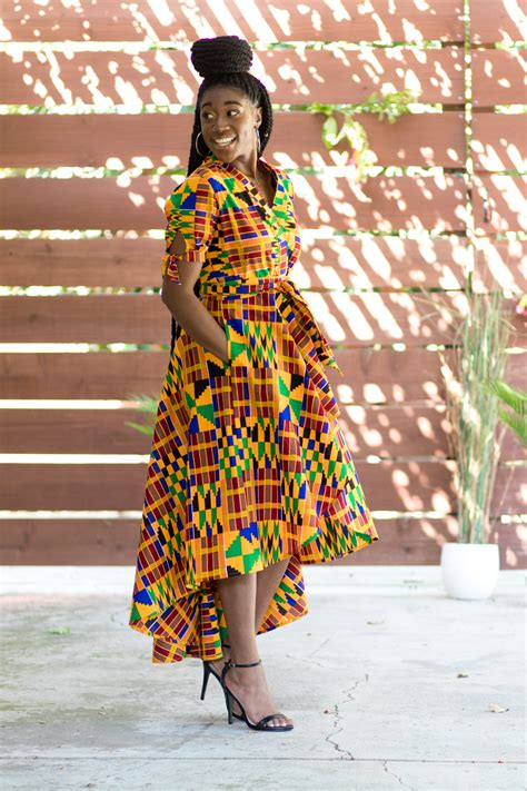 Diy High Low Maxi Dress Ankara African Print Kente Print Tie Sleeve 5