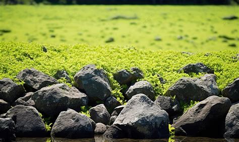 Batu Di Batas Dan Rumput Hijau Di Lapangan Pagar Soba Ladang Soba