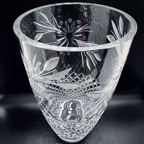 Vintage Cut Crystal Vase Large Heavy Diamond Cut Flower Band Lead Crystal Vase Decorative Table