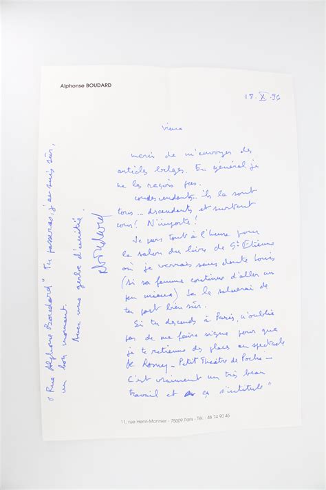 Lettre manuscrite adressée par Alphonse Boudard à son grand ami le