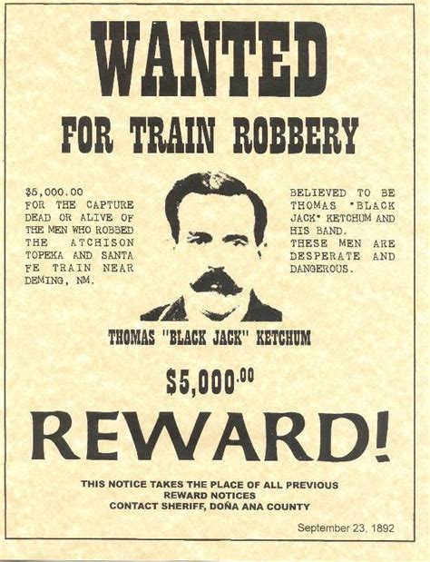 Thomas Ketchum a/k/a Black Jack Old West Wanted Poster | Old west, Leader in me, Old west outlaws