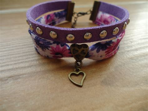 Bracelet Tissu Liberty Multi Rangs Avec Perles Et Breloques M Tal