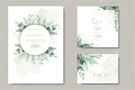 Premium Vector Green Leaves Watercolor Wedding Invitation Card Template