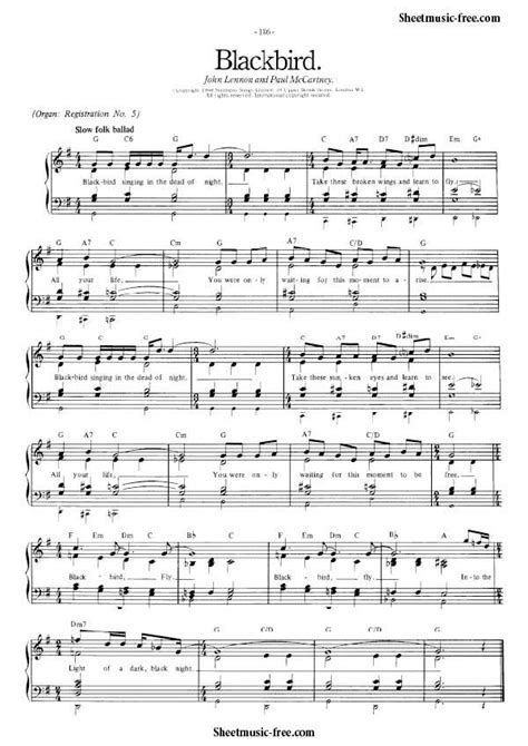 Blackbird Sheet Music Beatles Piano Sheet Music Free Pdf Download