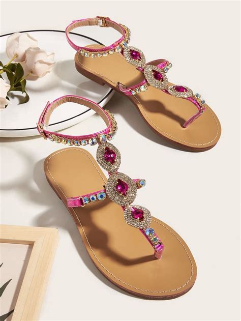 Rhinestone And Buckle Decor Thong Sandals