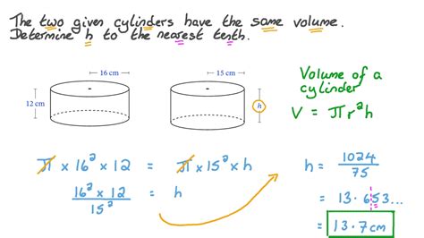 Question Video Finding The Height Of A Cylinder Whose Volume Is Equal