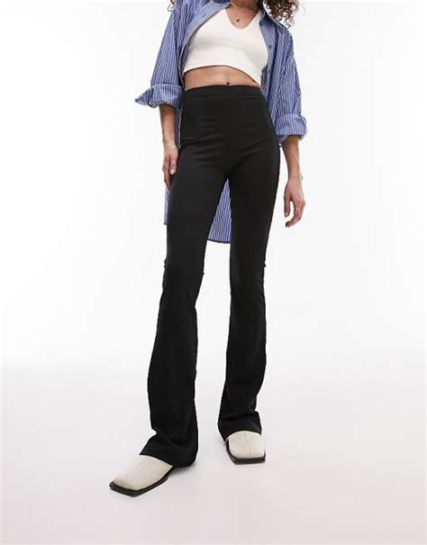 Topshop Skinny Rib Flared Pants In Black Asos