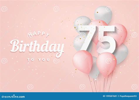 Happy 75th Birthday Balloons Greeting Card Background Stock Vector