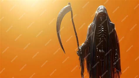 Premium Photo Modern 3d Depiction Of Grim Reaper With Black Cloak And Scythe Concept 3d Art