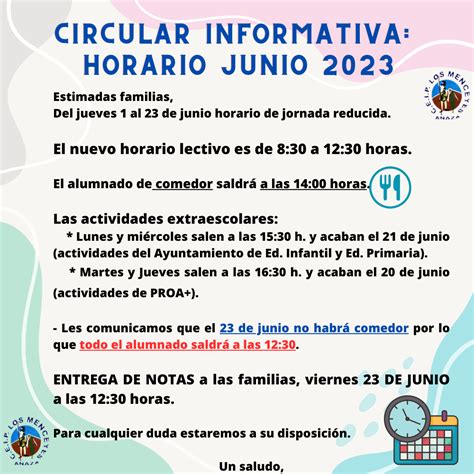 INFORMACIÓN DE JUNIO 2023 CEIP Los Menceyes