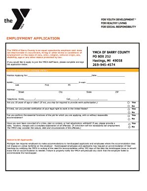 Fillable Online Ymcaofbarrycounty Sample Employment Application YMCA