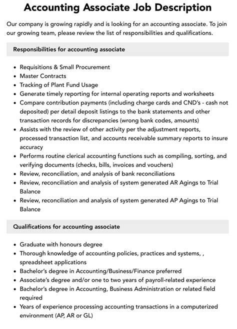 Accounting Associate Job Description Velvet Jobs