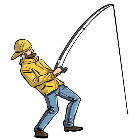 Cartoon Fisherman with a Bent Fishing Rod 37230773 PNG