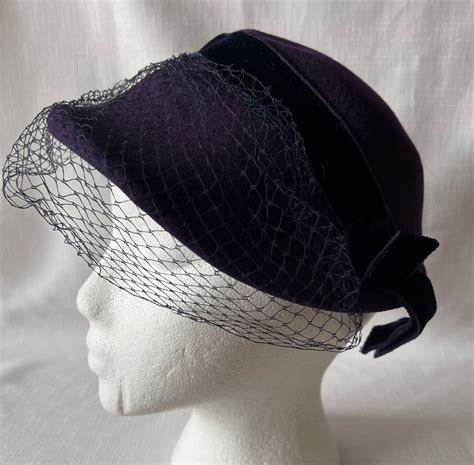 Vintage Merrimac Hat Corp Women S Plum Color Wool Dress Hat With Netting 21 5 Ebay